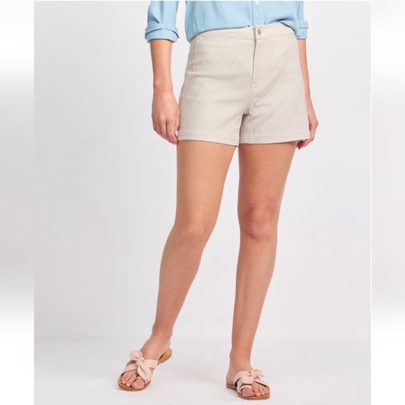 Studio Blue - High Rise Welt Pocket Tan Striped Shorts - Picture 1 of 5